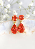 Peach Crystal Swarovski Drop Earrings, Orange Peach Crystal Dangle Crystal Wedding Earrings, Bridal Peach Classic Bridesmaid Earrings,