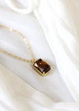 Browne Crystal Necklace, Brown Smoky Quartz Gold Or Silver Necklace, Brown Emerlad Cut Crytsal Necklace, Gift for her, Handmade Gift