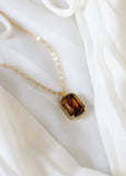 Browne Crystal Necklace, Brown Smoky Quartz Gold Or Silver Necklace, Brown Emerlad Cut Crytsal Necklace, Gift for her, Handmade Gift