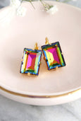 Peacock Crystal Earrings, Rainbow Crystal Drop Earrings, Peacock Drop Earrings, Green Pink Crystal Earrings, Handmade Gift For Her