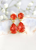 Peach Crystal Swarovski Drop Earrings, Orange Peach Crystal Dangle Crystal Wedding Earrings, Bridal Peach Classic Bridesmaid Earrings,
