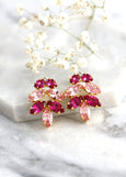 Pink Cluster Crystal Earrings, Hot Pink Fuchsia Crystal Earrings, Bridal Pink Crystal Stud Earrings, Magenta Crystal Cluster Earrings