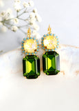 Green Yellow Drop Earrings, Lemon Green Crystal Earrings, Green Drop Earrings, Olive Green Earrings, Gift For Woman, Lime Crystal Earrings