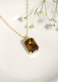 Browne Crystal Necklace, Brown Smoky Quartz Gold Or Silver Necklace, Brown Emerlad Cut Crytsal Necklace, Gift for her, Handmade Gift