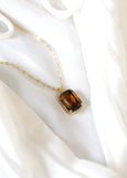Browne Crystal Necklace, Brown Smoky Quartz Gold Or Silver Necklace, Brown Emerlad Cut Crytsal Necklace, Gift for her, Handmade Gift