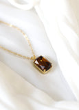 Browne Crystal Necklace, Brown Smoky Quartz Gold Or Silver Necklace, Brown Emerlad Cut Crytsal Necklace, Gift for her, Handmade Gift