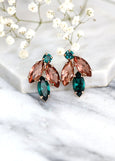 Burgundy Blush Emerald Green Earrings, Blush Green Emerlad Cluster Earrings, Burgundy Crystal Bridal Earrings, Burgundy Bridesmaids Earrings