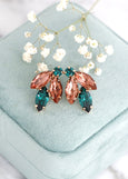 Burgundy Blush Emerald Green Earrings, Blush Green Emerlad Cluster Earrings, Burgundy Crystal Bridal Earrings, Burgundy Bridesmaids Earrings