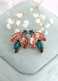 Burgundy Blush Emerald Green Earrings, Blush Green Emerlad Cluster Earrings, Burgundy Crystal Bridal Earrings, Burgundy Bridesmaids Earrings