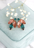Burgundy Blush Emerald Green Earrings, Blush Green Emerlad Cluster Earrings, Burgundy Crystal Bridal Earrings, Burgundy Bridesmaids Earrings