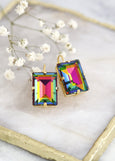 Peacock Crystal Earrings, Rainbow Crystal Drop Earrings, Peacock Drop Earrings, Green Pink Crystal Earrings, Handmade Gift For Her