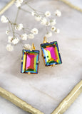 Peacock Crystal Earrings, Rainbow Crystal Drop Earrings, Peacock Drop Earrings, Green Pink Crystal Earrings, Handmade Gift For Her