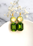 Green Yellow Drop Earrings, Lemon Green Crystal Earrings, Green Drop Earrings, Olive Green Earrings, Gift For Woman, Lime Crystal Earrings