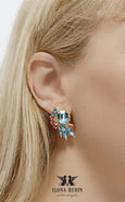 Blue Pink Crystal Earrings, Aquamarine Cluster Handmade Earrings, Bridesmaids Earrings, Aquamarine Pink Crystal Bridal Stud Earrings