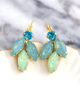 Green Blue Earrings, Green Opal Crystal Earrings, Green Sage Blue Teal Drop Earrings, Bridal Sage Crystal Earrings, Handmade Gift