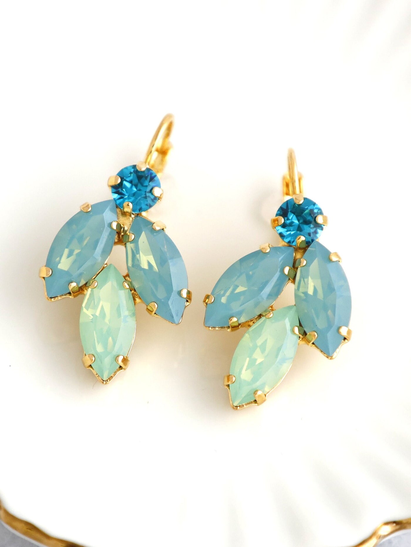 Green Blue Earrings, Green Opal Crystal Earrings, Green Sage Blue Teal Drop Earrings, Bridal Sage Crystal Earrings, Handmade Gift