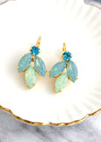 Green Blue Earrings, Green Opal Crystal Earrings, Green Sage Blue Teal Drop Earrings, Bridal Sage Crystal Earrings, Handmade Gift