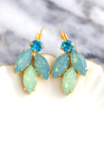 Green Blue Earrings, Green Opal Crystal Earrings, Green Sage Blue Teal Drop Earrings, Bridal Sage Crystal Earrings, Handmade Gift