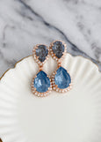Blue Gray Crystal Earrings, Blue Denim Dark Grat Crystal Chandelier Earrings, Navy Blue Gray Swarovski Earrings, Blue Gray Wedding Jewelry