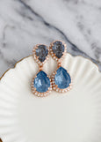 Blue Gray Crystal Earrings, Blue Denim Dark Grat Crystal Chandelier Earrings, Navy Blue Gray Swarovski Earrings, Blue Gray Wedding Jewelry