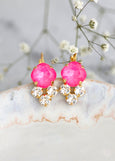 NeoN Pink Drop Earrings, Electric Pink Crystal Earrings, Hot Pink Crystal Earrings, Neon Pink Crystal Drop Earrings, Gift For Her