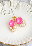 NeoN Pink Drop Earrings, Electric Pink Crystal Earrings, Hot Pink Crystal Earrings, Neon Pink Crystal Drop Earrings, Gift For Her