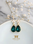 Emerald Green Swarovski Crystal Dangle Earrings - Bridal Emerald Green Earrings, Perfect for Brides, Bridesmaids, Dark Green Drop Earrings.