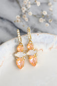 Peach Crystal Drop Earrings, Light Peach Huggie Earrings, Peach Fuzz Drop Earrings, Bridal Peach Swarovski Earrings, Peach Huggie Earrings