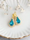 Blue Teal Drop Earrings, Bridal Teal Blue Earrings, Teal Blue Crystal Swarovski Earrings, Bridesmaids Earrings, Crystal Teal Blue Earrings