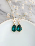 Emerald Green Swarovski Crystal Dangle Earrings - Bridal Emerald Green Earrings, Perfect for Brides, Bridesmaids, Dark Green Drop Earrings.