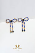 Bow Earrings, Blue Sapphire Crystal Drop Earrings, Bridal Bow Crystal Earrings, Royal Blue Crystal Earrings, Blue Chandelier Earrings