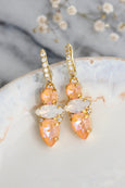 Peach Crystal Drop Earrings, Light Peach Huggie Earrings, Peach Fuzz Drop Earrings, Bridal Peach Swarovski Earrings, Peach Huggie Earrings