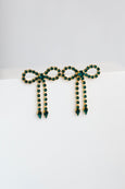 Emerald Green Crystal Earrings, Bow Earrings, Emerald Crystal Drop Earrings, Bridal Bow Crystal Earrings, Green Tassel Crystal Earrings.