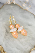 Peach Crystal Drop Earrings, Light Peach Huggie Earrings, Peach Fuzz Drop Earrings, Bridal Peach Swarovski Earrings, Peach Huggie Earrings