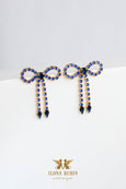 Bow Earrings, Blue Sapphire Crystal Drop Earrings, Bridal Bow Crystal Earrings, Royal Blue Crystal Earrings, Blue Chandelier Earrings