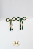 Emerald Green Crystal Earrings, Bow Earrings, Emerald Crystal Drop Earrings, Bridal Bow Crystal Earrings, Green Tassel Crystal Earrings.