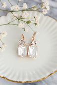 Bridal Crystal Gold Earrings, Emerald Cut Bridal Earrings, Swarovski Crystal Classic Earrings, Wedding Bridal Drop Earrings, Gift For Woman