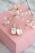 Bridal Crystal Gold Earrings, Emerald Cut Bridal Earrings, Swarovski Crystal Classic Earrings, Wedding Bridal Drop Earrings, Gift For Woman