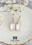 Bridal Crystal Gold Earrings, Emerald Cut Bridal Earrings, Swarovski Crystal Classic Earrings, Wedding Bridal Drop Earrings, Gift For Woman