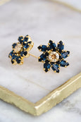 Blue Navy Stud Earrings, Blue Sapphire Crystal Bridal Stud Earrings, Dark Blue Gold Earrings, Gift For Woman, Bridemaids Blue Earrings