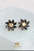 Blue Navy Stud Earrings, Blue Sapphire Crystal Bridal Stud Earrings, Dark Blue Gold Earrings, Gift For Woman, Bridemaids Blue Earrings