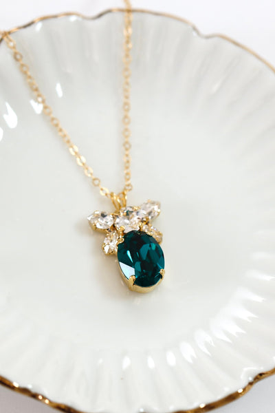 Emerald Necklace, Emerald Crystal Gold Necklace, Bridal Emerald Gold Necklace, Bridesmaids Necklaces, Emerald Green Necklace, Gift For Her