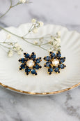 Blue Navy Stud Earrings, Blue Sapphire Crystal Bridal Stud Earrings, Dark Blue Gold Earrings, Gift For Woman, Bridemaids Blue Earrings
