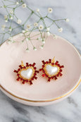 Heart Drop Crystal Earrings, Pearl Heart Red Ruby Crystal Drop Earrings, White Pearl Lever back Crystal Earrings, Heart Drop Earrings.