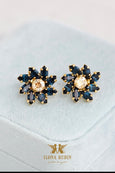 Blue Navy Stud Earrings, Blue Sapphire Crystal Bridal Stud Earrings, Dark Blue Gold Earrings, Gift For Woman, Bridemaids Blue Earrings