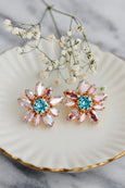 Flower Crystlal Stud Earrings, Pink Blue Crystal Stud Earrings, Summer Spring Bridal Earrings, Bridesmaids Light Pink Earrings, GifT For Her
