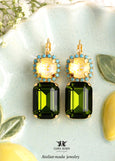 Green Yellow Drop Earrings, Gift For Woman