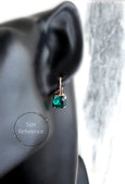 Emerald Earrings, Emerald Drop Earrings, Dark Green Earrings, Bridal Emerald Earrings, Rose Gold Earrings, Princess Cut Crystal Earrings