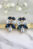 Dusty Blue Cluster Bridal Earrings, Blue Navy Crystal Earrings, Blue Navy Crystal Stud Earrings, Bridesmaids Earrings, Gift For Her