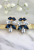 Dusty Blue Cluster Bridal Earrings, Blue Navy Crystal Earrings, Blue Navy Crystal Stud Earrings, Bridesmaids Earrings, Gift For Her